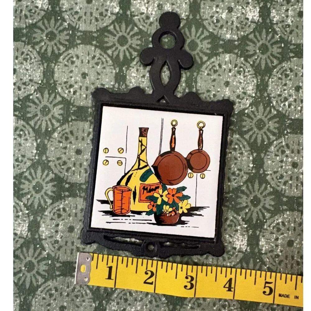Vintage Tile Trivet, Retro Black Cast Iron